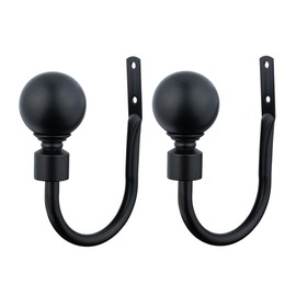 A.Unique Home Plain Round Ball Metal Extendable Curtain Pole with Rings and Fittings, In a Variety of Colours and Sizes (25/28mm) (Matte Black, Holdbacks)
