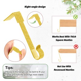 Tandefio 12 Pack Christmas Stocking Holder for Mantel Glitter Christmas Stocking Hooks Shinging Christmas Stocking Hanger Grip Mantel Clip Hooks for Christmas Party Decorations(Gold)