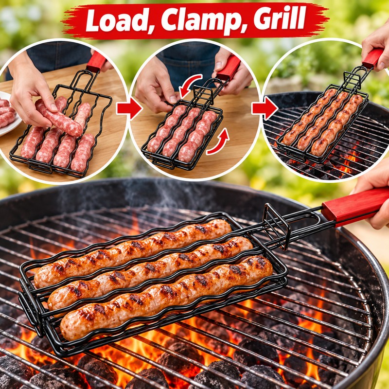 Hot Dog Grill Basket for BBQ Cooking – Easy-Flip Sausage