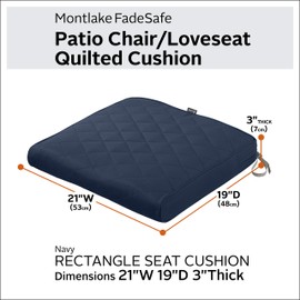 Classic Accessories Montlake Water-Resistant 21 x 19 x 3 Inch Patio Quilted Seat Cushion, Navy