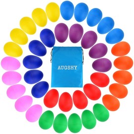 Augshy 40PCS Plastic Egg Shakers Percussion Musical Maracas Easter Eggs with a Storage Bag for Toys Music Learning DIY Painting(8 Different Colors)