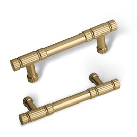 Yagman Brushed Gold Cabinet Pulls 10 Pack 3 Inch Hole Centers for Kitchen Cupboard Handles Drawer Dresser Handle Bathroom Brass Cabinet Pulls Furniture Wardrobe Door Hardware Zinc Alloy