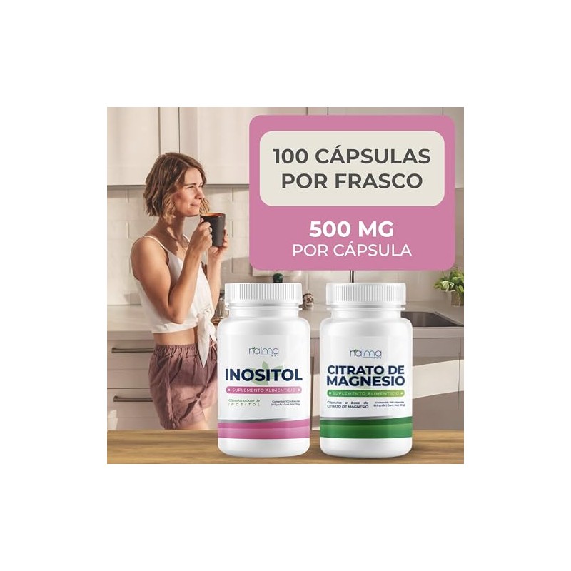 Naima Kit Citrato Magnesio Inositol 100 Cápsulas Suplemento Alimenticio Puro