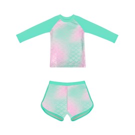 POWER FLOWER Girls Long Sleeve Swimsuits Rashguard Sets Bathing Suit Sun Protection Swimwear for 2-12 Years (4-6 Years, LA667-Green)