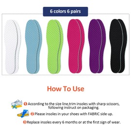 6 Pairs Shoe Insoles Women Thin Breathable Shoe Pads Inserts Ultra Soft Cushioning Walking Double Layer Latex Insoles with Holes Fit in Any Unisex, Men 7-11 Woman 2-8(Bright Colors)
