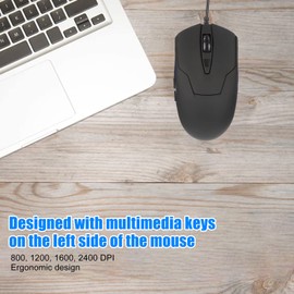 Type C Mouse, Wired USB C Mouse Gaming Mouse Ergonomic Multimedia Keys Adjustable DPI Office Mouse for Laptop PC Type C Devices