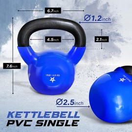 Yes4All Yes4All 15 lb Kettlebell Weight Vinyl Coated Cast Iron for Dumbbell Weights Exercises, Gym, Fitness, Full Body Workout Equipment Push up, Grip and Strength Training, Blue