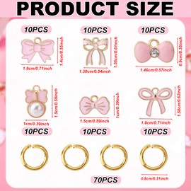 Mikovivi 60pcs Pink Bow Charms for Jewelry Making, 6 Styles Enamel Bow Tie Charms with Open Rings Cute Bowknot Pendant Charm for DIY Earrings Necklace Bracelet Women Craft Supplies