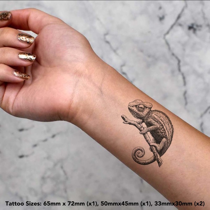 Azeeda 4 x 'Chamäleon auf Ast' Temporäre Tattoos - Wasserfest,