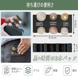 Coin Holder, 2 x Thick Half Coin Clips, Wallet, Compact, Lightweight, Large Capacity, Compact, Convenient for Organizing Coins, Coin Storage, Coin Purse, Black + Transparent