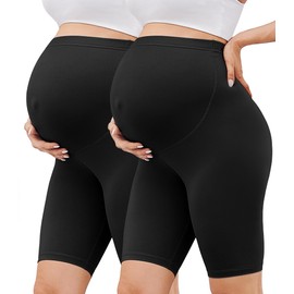 BAYDI Creamlush Pack of 2 Maternity Shorts - 20 cm Soft Maternity Cycling Shorts for Yoga Home Pyjamas Pregnancy Leggings, 2 Pack - Black/Black, L