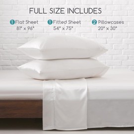 MR&HM Satin Bed Sheets, Full Size Sheets Set, 4 Pcs Silky Bedding Set with 15 Inches Deep Pocket for Mattress (Full, Ivory)