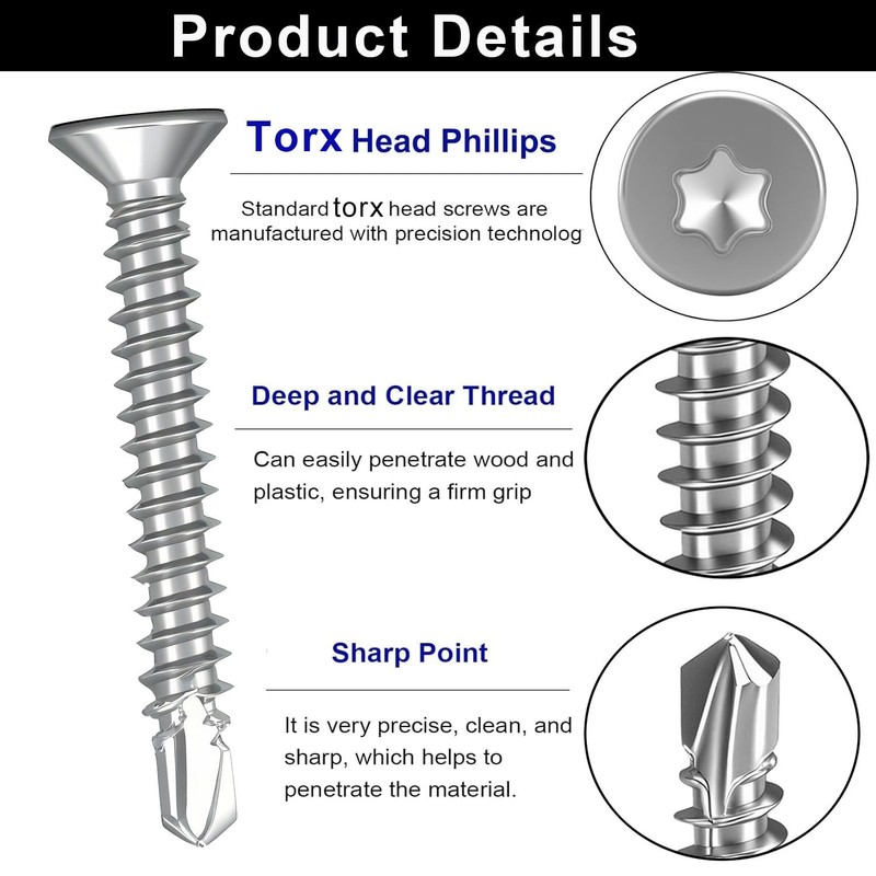 HanTof 100Pcs Torx Drive High-Strength Quick Tapping Screws for Metal,