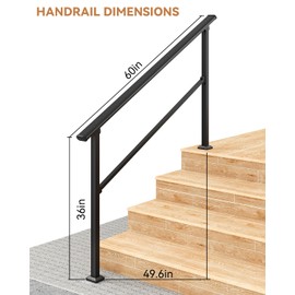 GarveeTech Hand Rails for Outdoor Steps, Metal Stair Railing Handrail, 5 Steps, Black