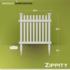 2ft H x 2ft W (3 Panels) No Dig Zippity Roger Rabbit Garden Fence Kit, White Vinyl Picket Fence Panels, Perfect Garden Fences and Borders for Dogs, Dog Fence Outdoor for Yard, ZP19056
