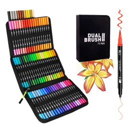 Dual Brush Markers Pens, 72 Artist Coloring Marker Set, Fineliner & Brush Tip Pen with Premium Case for Adults Coloring Dual-Tip Art Markers Set with Storage, Professional Colours Double-Ended Design