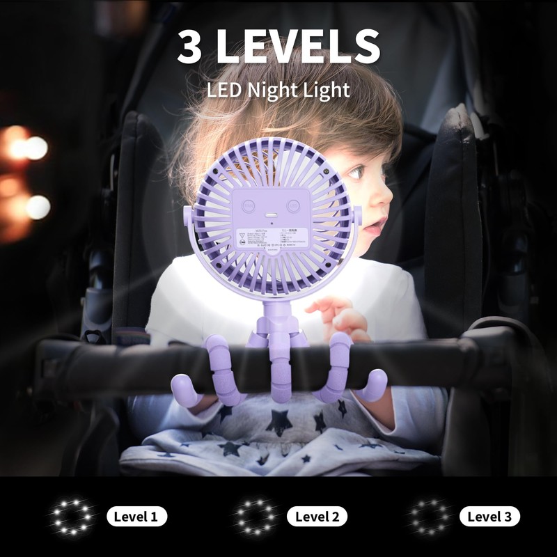 AMACOOL Battery Operated Stroller Fan Flexible Tripod Clip On Fan