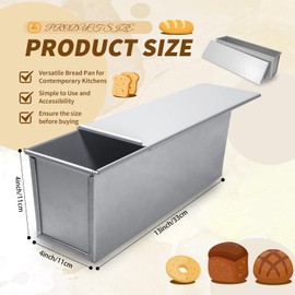 LECEHIVO 4 Pcs 2 lb Pullman Loaf Pan with Dough Scrapers 13 x 4 Inch Silver Baking Mold Nonstick Coating Pan with Lid for Baking, Bread Toast, for Oven Use