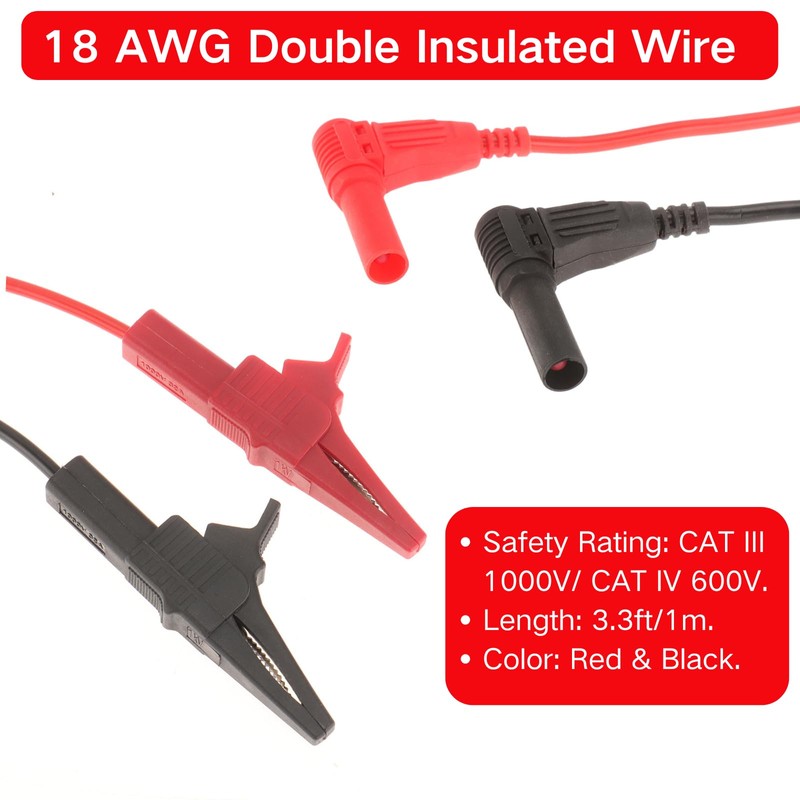 2PCS Heavy Duty Alligator Clips Test Leads, 18AWG Multimeter Alligator