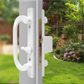 Sliding Patio Door Handle Set with Mortise Locck, Keyed Sliding Door Handle, Offset Thumbturn Patio Door Handle, Fits 1-3/8" to 2-1/4" Thick Door, 3-15/16" Hole Spacing, Mortise Lock Pull Handle Set