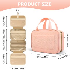 SUNJULY Kulturbeutel Damen, Reise Kosmetiktasche Rosa, Transparente Kulturtasche zum Aufhängen Große, Tragbare Kosmetik Organizer mit Hängendem Haken für Kosmetika, Toilettenartikel