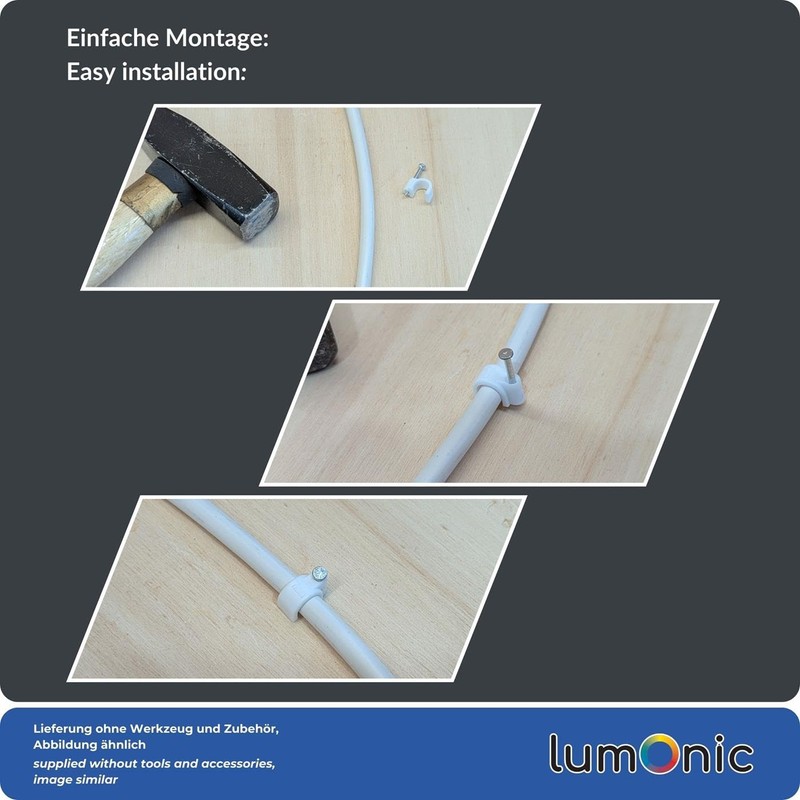 Lumonic 100 x Nail Clips 7 mm for Cable Black