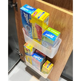 FavoThings 2 Pack Cabinet Door Organizer Adhesive Mount Kitchen Wrap Organizer Container Plastic Storage Shelf Versatile for Kitchen, Bathroom, Office, Bedroom, Garage, Craft Room, Clear