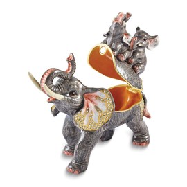 Luxury Giftware by Jere Bejeweled GERDA'S TWINS Elephant Family Trinket Box Matching 18 inch Necklace