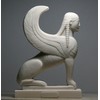 Sphinx Greek Mythical Woman Head Lion Statue Cast Marble Sculpture