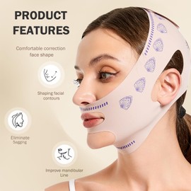 MASIKA Chin Strap for Sleeping，V-Line Mask,，V-Line Lifting Chinstrap，Jaw Exerciser, Reusable Face Strap.Jaw Strap,Jawline Shaper,Double chin strap，Chin lifting strap，Face lifting strap，Leaf,M