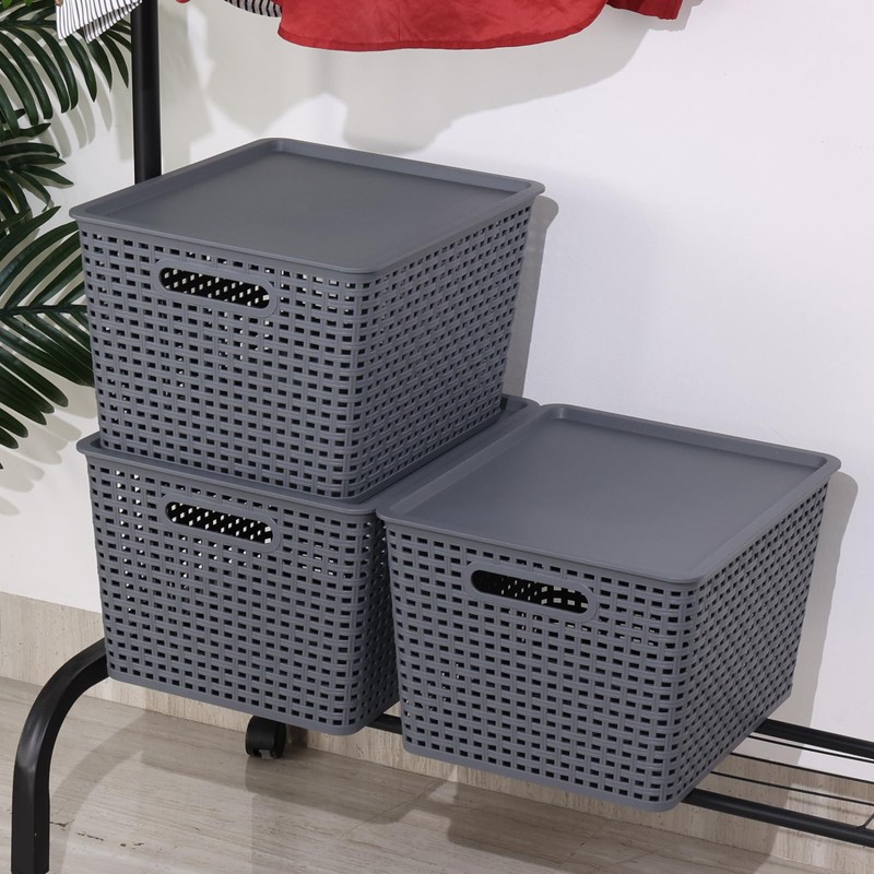 Tyminin 6 Pack Plastic Storage Bins with Lids, Stackable Storage