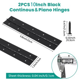 AurDo 2Pcs 10inch Black Heavy Duty Continuous&Piano Hinges,1.2" Open Width Stainless Steel Piano Hinge with Holes and Screws,Working for Wood Box,Wood Furniture,Piano Cabinets.