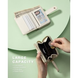 Vulkitty Women's Wallet Slim Leather Bifold Card Wallet for Women Small Compact Women's Purse Credit Card Holder with ID Window, Coins Zipper Pocket and Lanyard