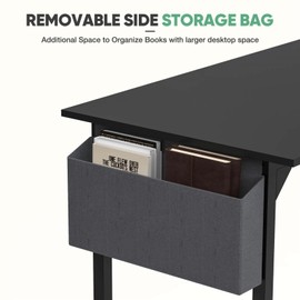 63 Inch Desk Office with Storage, Modern Simple Style Gaming Computer Table for Youth Student Adult, Metal and Wood Home Office Furniture, Black