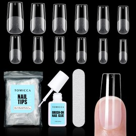 TOMICCA Medium Square Nail Tip and Glue Kit, 240Pcs Square False Nail Tips with Air Dry Super Strong Nail Glue&Nail File, Acrylic False Nails Kit, Nail Art Manicure Gift for Girls Women, 12 Sizes