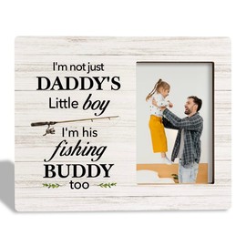 To Dad Photo Frame - I'm His Fishing Buddy, Wooden Picture Frame for Fishermen Dad, Father's Day Gift
