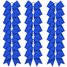 Oaoleer 21PCS 8" Large Cheer Bows Royal Blue Bows Jumbo Cheerleader Bow with Ponytail Holder Elastic Band Handmade for Cheerleading Teen Girls College Sports