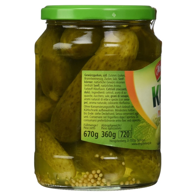 Hengstenberg Knax Gherkins Mild Sweet Drained Weight 360 g