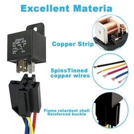 Cotonlake 48V 40A 5Pin SPST Harness Sockets with Color-Labeled Wires for Automotive Truck Van Motorcycle Boat Car Relay Harness,Replaces Type: JD-2912 (1pcs) Waterproof Relay Socket