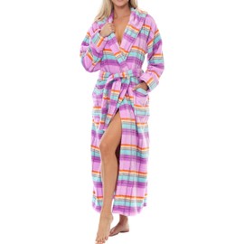 Alexander Del Rossa Women's Robes, Long Plush Bathrobe, Womens Robe with Hood, Hooded Robes for Women Plus Size Robe Pastel Plaid Large (A0116ADULG)