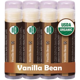 Earth's Daughter USDA Organic Lip Balm 4-Pack Vanilla Flavor - Beeswax, Coconut Oil, Vitamin E - Best Lip Repair Chapstick for Dry Cracked Lips.