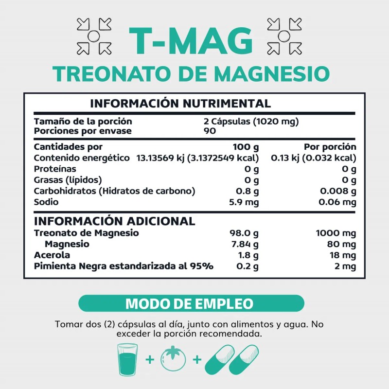 T-mag L- Treonato Magnesio, Magnesio Complex Y Acerola Con Piperina