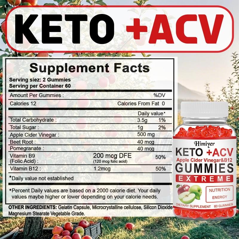 Himiyer Apple Cider Vinegar Gummies with Vitamin B12 & B9