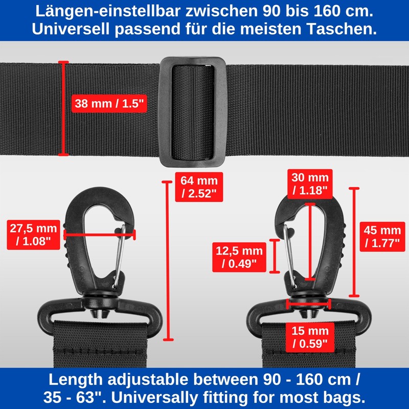 Universal Shoulder Strap, Adjustable Length, Shoulder Pads, Ladder Buckle, Bag