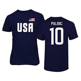 USA #10 Pulisic World Soccer Football Fans Boys Girls Youth T-Shirt (Navy, Youth Large)