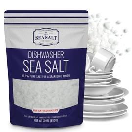Dishwasher Salt, Natural Water Softener, Food Grade Coarse Sea Salt Compatible with Miele, Thermador, Whirlpool, & Bosch Dishwasher, 30 oz Bag