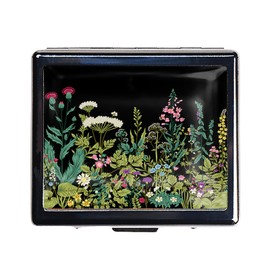 HowGuu 7 Days Chromed Shiny Silver Pill Organizer with Mirror Inside Has 8 Separate Compartments Rectangle 7 Days Pill Box Pill Case (Herbs and Wild Flowers)