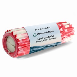 Oceanfoam Ripple Travel Foam Roller (11" x 3.35") Firm Mini Foam Roller for Physical Therapy, Deep Tissue Massage, Back Pain - High Density, Ergonomic Wave Textured - Yoga, Exercise (Red Marbled)