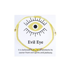 COLORFUL BLING Evil Eyes Bracelet for Female Teen Girl Amulet Pink Protection Bracelet Good Luck Adjustable String Bracelet Exquisite Card Packaging-F yellow