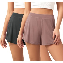 ODODOS 2-Pack Ultra-Soft Modal Lounge Shorts for Women – Lightweight & Breathable Sleepwear, 3" Inseam, Black+Dusty Rose, X-Large